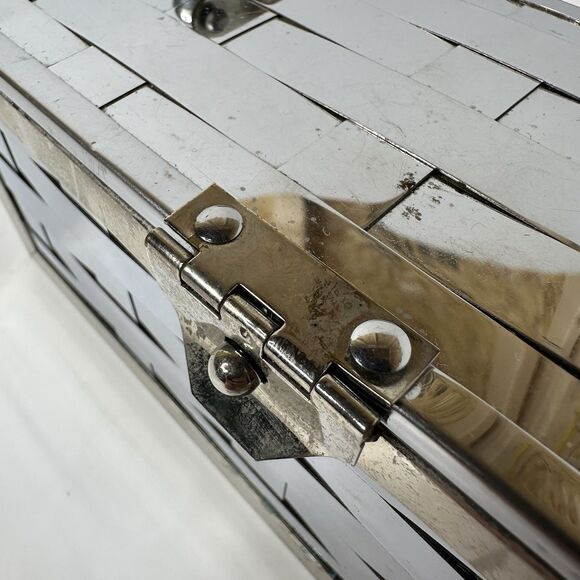 Vintage MCM Box Purse Basket Weave Silver Tone Chrome Metal Handle 50s Handbag - Picture 14 of 16